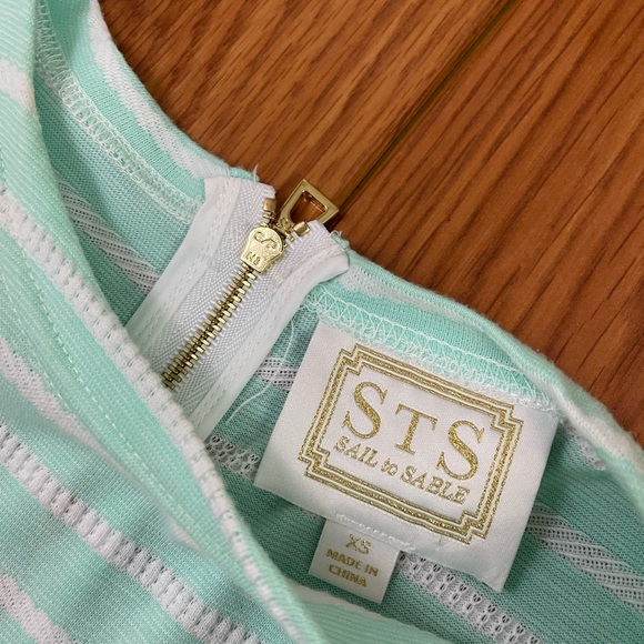 Sail To Sable Long Sleeve Crew Neck Striped Dress Mint & White Size XS - Picture 2 of 8